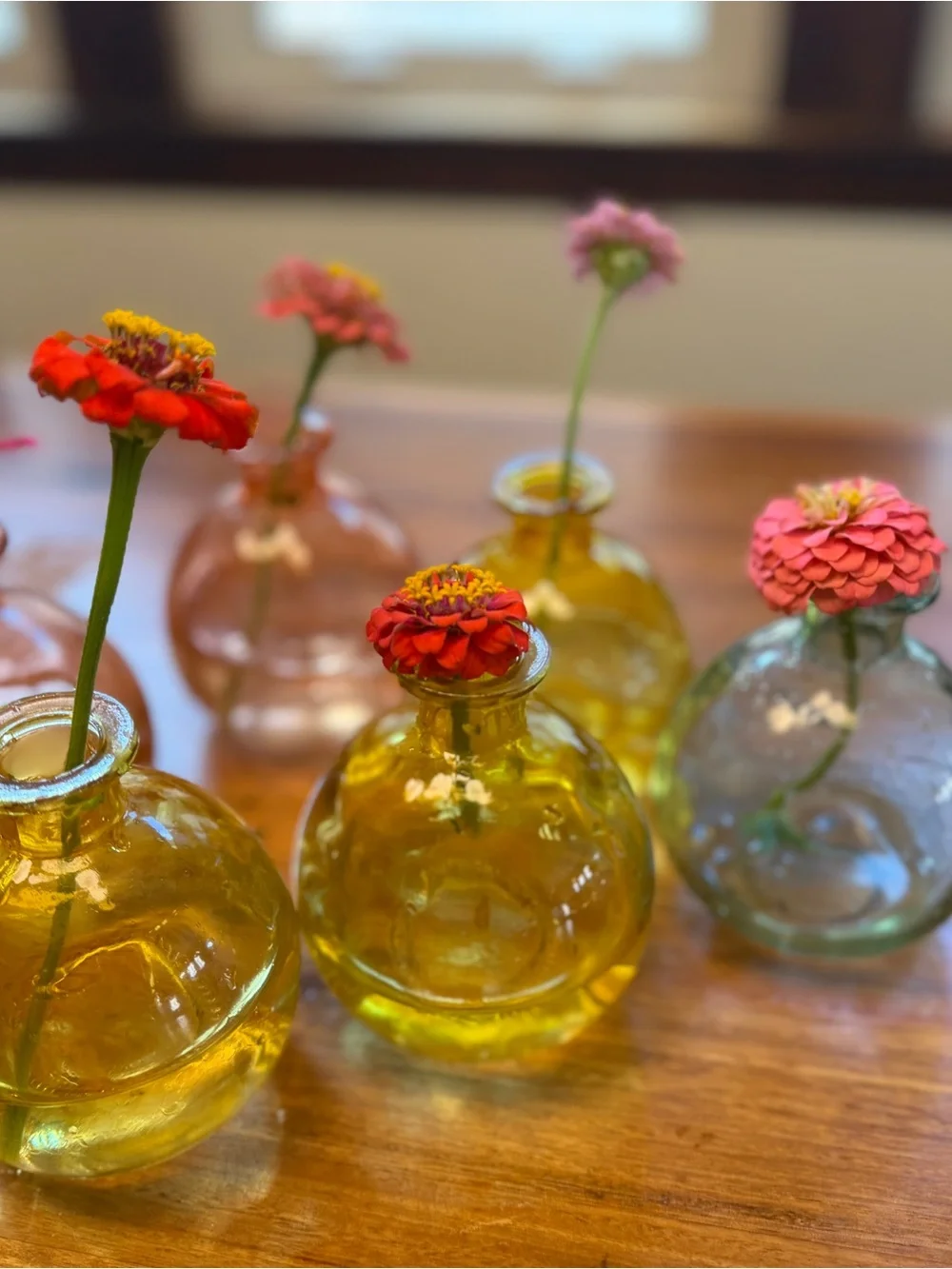 Art Glass Bud Vases - Set of 8 (Yellow, Orange, Green)